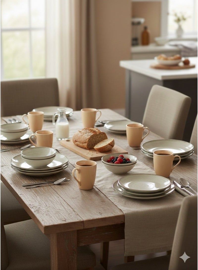 زينيا طقم عشاء من الخزف الصيني "زينيا" من تصميم فتحي محمود، رقم الموديل DG-23870، مكون من 30 قطعة (6 أطباق عشاء - 6 أطباق شوربة - 6 أطباق حلوى - 6 أوعية - 6 أكواب) - Image 1